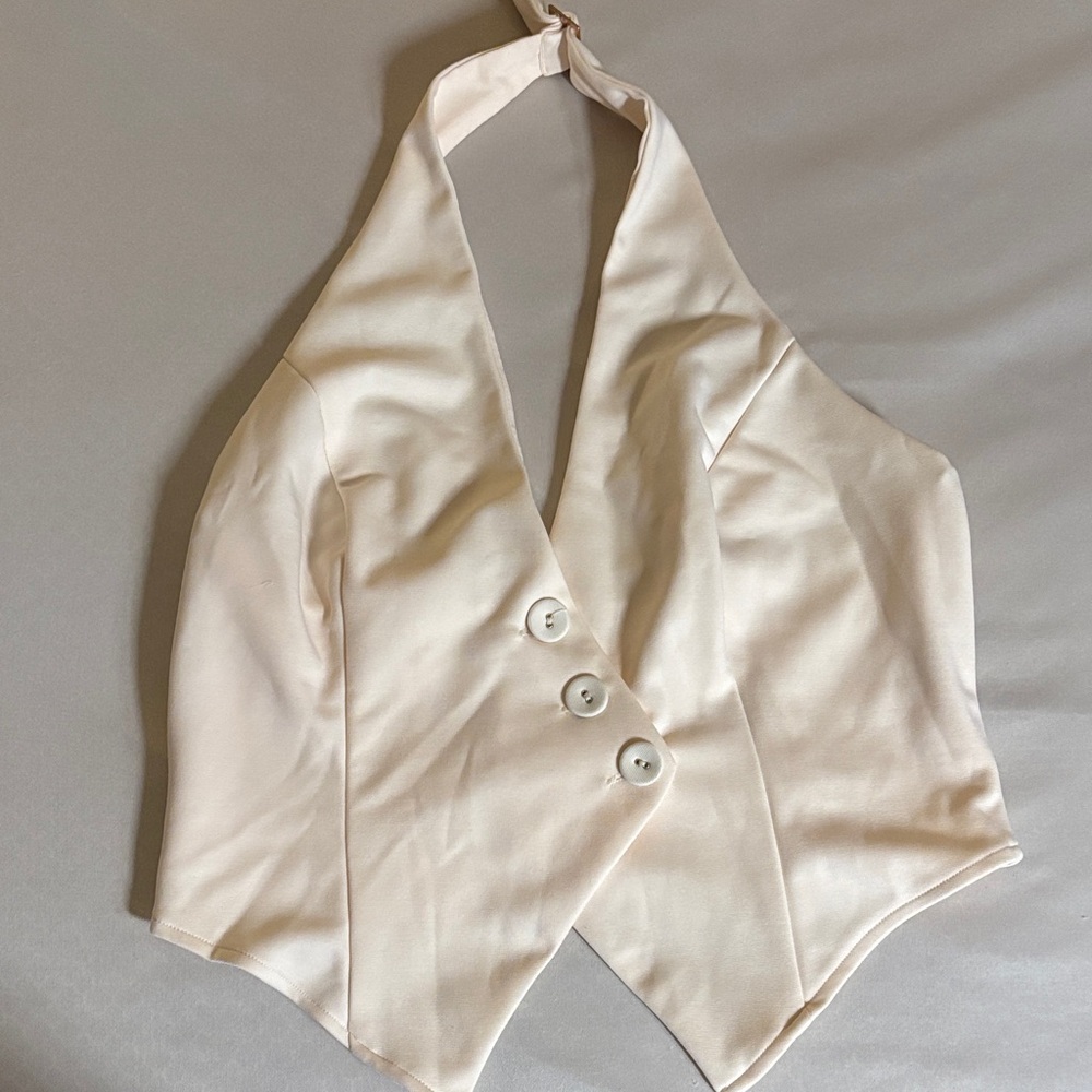 Cream Halter Vest with Buttons